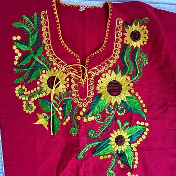 Unbranded Women's Floral Embroidered Pattern Cap Sleeve Casual Blouse Red - Picture 7 of 7